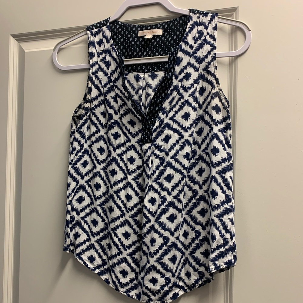 Skies Are Blue Navy and White V-Neck Top